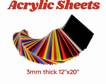 Delightful Details Acrylic Color Cast Sheets, Glowforge, laser cutters, 12"x20" 1/8 thick, Variety of colors