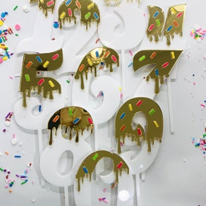 Décoration de gâteau en acrylique avec paillettes, décoration de numéro, décoration de crème glacée