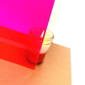 Delightful Details Fluorescent Pink Acrylic Sheet 12in x 20in 1/8in or 3mm thick, Transparent plexiglass, Glowforge Ready