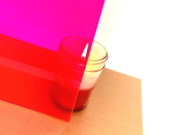 Delightful Details Fluorescent Pink Acrylic Sheet 12in x 20in 1/8in or 3mm thick, Transparent plexiglass, Glowforge Ready