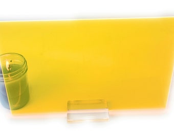 Delightful Details Fluorescent Yellow Acrylic Sheet 12in x 20in 1/8in or 3mm thick, Transparent plexiglass, Glowforge Ready