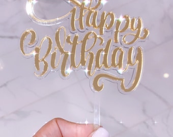 Acrylic Floating Happy Birthday Cake Topper/Party Decor/set of 2