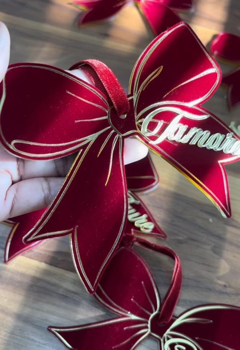 Acrylic and Velvet Personalized Bow Tags. Gift Tags or Ornament. - Etsy