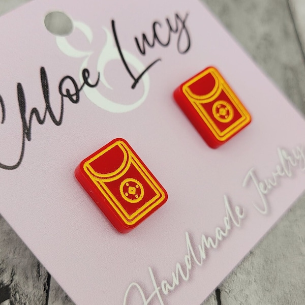 Chinese Lunar New Year Red Envelope Stud Earrings | Red Packet | Hong Bao | Year of the Rabbit | Prosperity | Jewelry | Acrylic