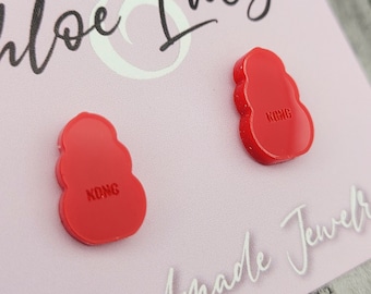 Red Kong Dog Toy Stud Earrings, Stainless Steel Posts