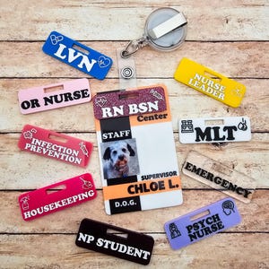 Custom Personalized Over Badge Buddy with Optional Illustrations | Lightweight Badge Tag | Small Badge Topper | Personalized ID Reel