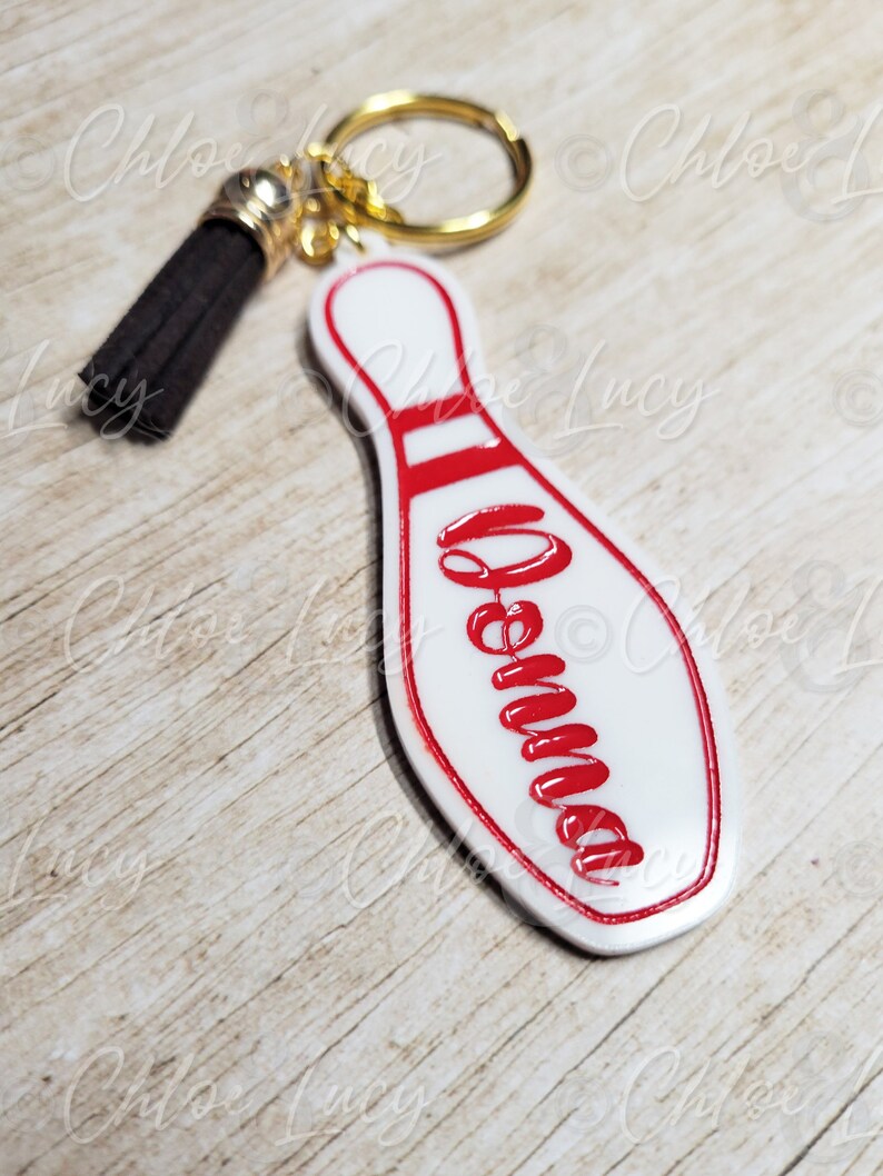 Custom Bowling Pin Name Keychain Engraved Acrylic Team Gifts Etsy