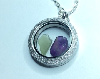STERLING SILVER AMETHYST OVAL LOCKET PENDANT WITH 18" CHAIN MADE IN UK