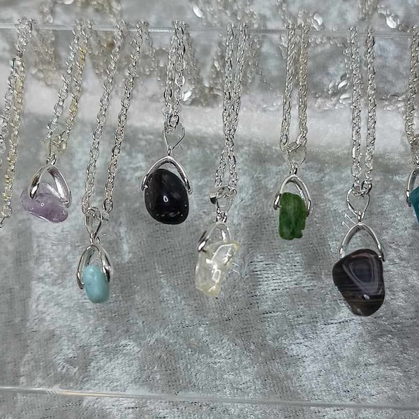 Raw Crystal Necklace, Gemstone Necklace, Genuine Gemstone Pendant, Lemon Quartz Amethyst Apatite Obsidian Botswana Agate Chrome Diopside uk