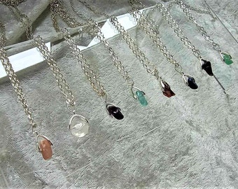 Raw Crystal Necklace, Gemstone Necklace, Genuine Gemstone Pendant, Peach moonstone Quartz Amethyst Apatite Garnet Lapis Lazuli Aventurine uk