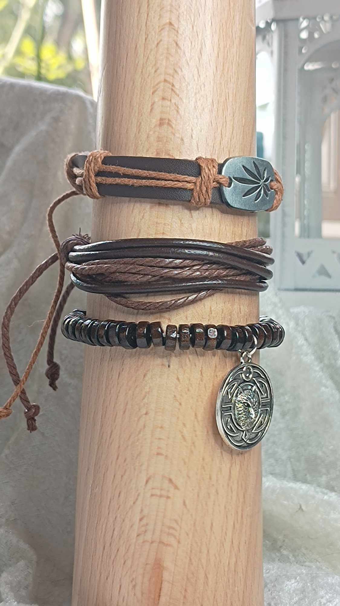 Celtic Wolf Leather & Cord Bracelets Set, Adjustable Bracelet ...