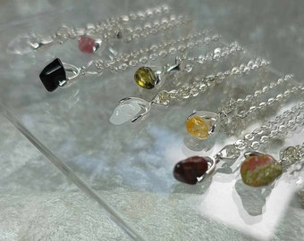 Raw Crystal Necklace, Gemstone Necklace, Genuine Gemstone Pendant, White Topaz Yellow Topaz, Agate Red Tigers Eye Unakite Pink Tourmaline uk