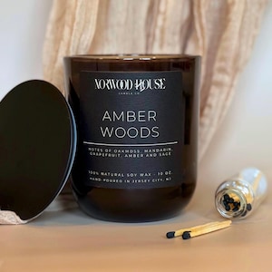 Amber Woods Hand-Poured Soy Candle-10 oz | Home Fragrance for Cozy Relaxing Ambiance | Gift for Him or Her - Housewarming, Birthday, Holiday