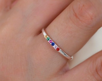 Dainty Birthstone Ring, Personalized Family Birthstone Ring, Minimalist Ring, Christmas Gift for Mom, Mothers Day Gift