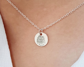 Custom Pet Portrait Necklace, Personalized Cat Dog Photo Necklace, Pet Name Necklace, Pet Memorial Jewelry, Christmas Gift For Pet Lover