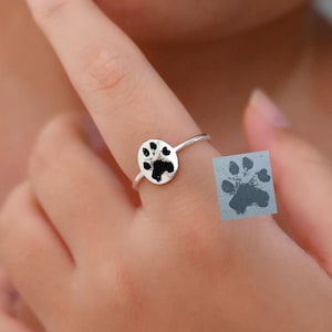 Custom Paw Print Ring, Dog Paw Ring, Actual Pet Paw Print Ring, Pet Memorial Gift, Pet Name Ring, Cat Paw, Pet Loss Gift, Delicate Ring