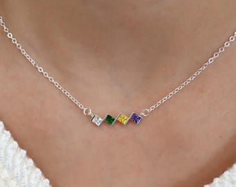 Personalized Birthstone Necklace, Dainty Birthstone Jewelry, Family Birthstone Necklace for Mom, Christmas Gift, Birthday Gift for Her
