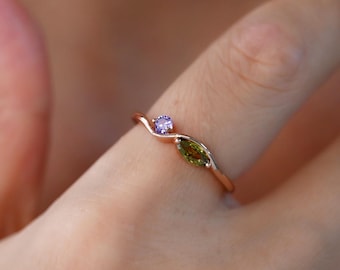 Birthstone Ring for Mom, Personalized Two Birthstone Ring, Birthday Gift for Her, Sister Ring, Anniversary Gift, Birthstone Jewelry