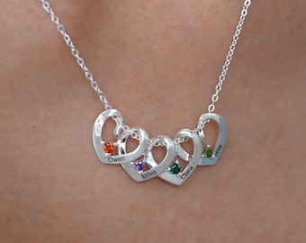 Custom Heart Name Necklace, Personalized Birthstone Necklace, Engraved Name Jewelry, Family Gift for Mom, Christmas Gift