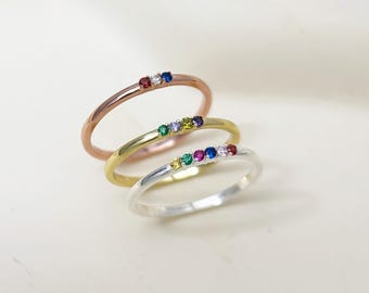 Family Personalized Birthstone Ring, Dainty Birthstone Ring for Mom, Birthday Christmas  Gift for Her, Bridesmaid Gift, Mothers Day Gift