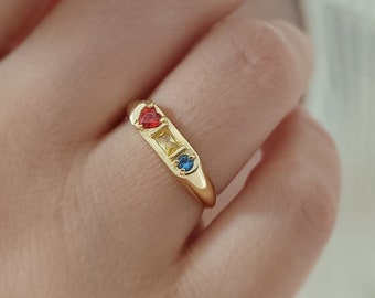 Spersonalizowany pierścionek z kamieniem szlachetnym, delikatny pierścionek z kamieniem szlachetnym, pierścionek z kamieniem szlachetnym dla mamy, biżuteria z kamieniem szlachetnym dla rodziny, prezent rocznicowy, prezent dla najlepszego przyjaciela