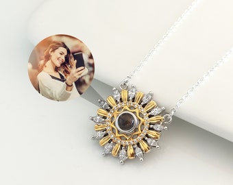 Personalized Sunflower Projection Necklace•Custom Projection Necklace•Projection Photo Necklace•Sunflower Photo Jewelry•Christmas gift