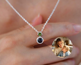 Personalized Photo Necklace, Memorial Photo Projection Necklace with Birthstone, Birthday Gift for Her, Valentine Day Gift, Christmas Gift