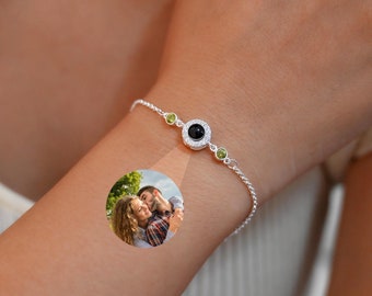 Birthstone Bracelet, Personalized Photo Projection Bracelet, Custom Photo Bracelet, Memorial Gifts for Girlfriend, Birthday Gifts for Her