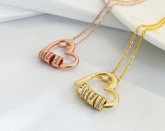 Collana a cuore personalizzata•Collana pendente di perline incise •Collana personalizzata con nome del cuore•Collana di famiglia personalizzata•Regalo per lei