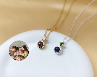 Memorial Photo Projection Necklace, Birthstone Necklace, Custom Photo Necklace, Personalized Gift, Birthday Gift for Mom