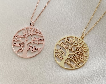 Engraved Name Necklace, Tree of Life Name Necklace, Personalized Name Jewelry, Family Gift for Mom, Custom Christmas Gift