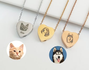 Custom Pet Urn Necklace, Heart Pet Portrait Urn Necklace, Pet Ash Memorial Jewelry, Cremation Jewelry, Pet Loss