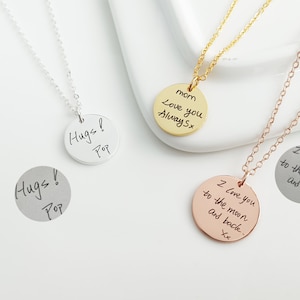 Custom Gold Handwritten Pendant Necklace•Personalized Disc Charm•Custom Signature Necklace•Engraved Necklace•Gift For Her