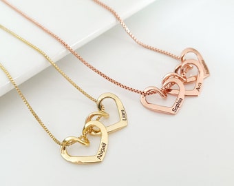 Collar personalizado de nombre de amuleto de corazón, colgante de corazón grabado, collar de apellidos, regalo para mamá, regalo de cumpleaños