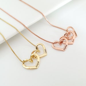 Personalised Heart Charm Name Necklace,Engraved Heart Pendant,Family Names Necklace,Gift for Mom,Birthday Gift
