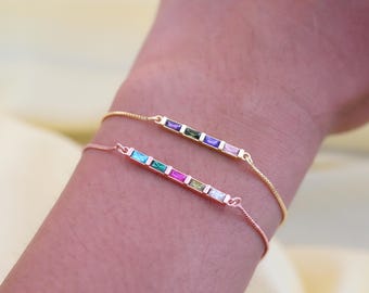 Personalized Family Birthstone Bracelet,Baguette Birthstone Bracelet, Dainty Bracelet,Anniversary Gift,Gift for Her,Mothers Day Gift for Mom