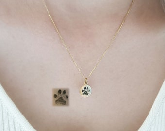 Custom Paw Print Necklace, Dog Paw Necklace, Actual Pet Paw Print Necklace, Pet Memorial Jewelry, Pet Name Pendant, Cat Paw, Pet Loss Gift