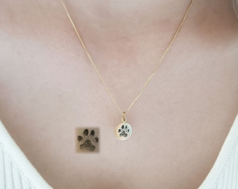 Custom Paw Print Necklace, Dog Paw Necklace, Actual Pet Paw Print Necklace, Pet Memorial Jewelry, Pet Name Pendant, Cat Paw, Pet Loss Gift