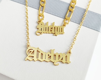 Personalized Retro Name Necklace•Customize Nameplate Necklace•Gold Gothic Name Necklace•Old English Name Necklace•Silver Letter Necklace