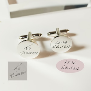 gepersonaliseerde handtekening manchet links, handschrift manchet links, manchet links voor hem, cadeau voor echtgenoot, trouwdag manchet links, vaderdag cadeau