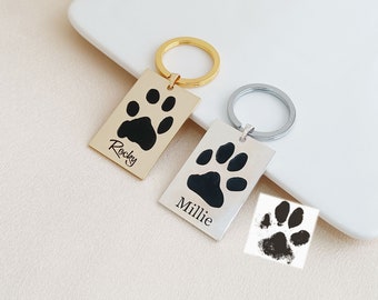 Paw Print Keychain, Pet Lover Gift, Actual Pet Paw Print Keychain, Custom Pet Keychain, Dog Paw Keychain, Engraved Keychain, Memorial Loss