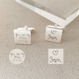 Custom Cufflinks•Personalized Engraved Cufflinks•Square Metal Handwriting Cufflinks•Groomsmen Gift Cufflinks• Gift for Him•Valentines Gift
