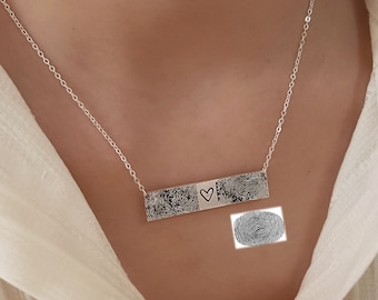 Collier personnalisé avec empreintes de barre, votre collier d'empreintes digitales, collier signature, cadeau personnalisé pour elle, cadeau de Noël, cadeau commémoratif