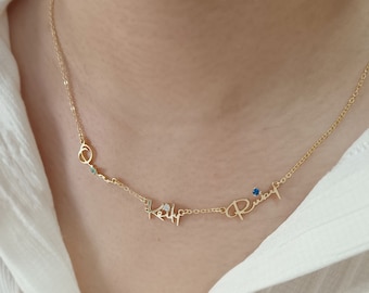 Collana con nomi multipli personalizzati, Collana personalizzata di pietre portafortuna, Collana con nome di famiglia, Gioielli con pietre portafortuna, Regalo per la festa della mamma, Regalo per lei