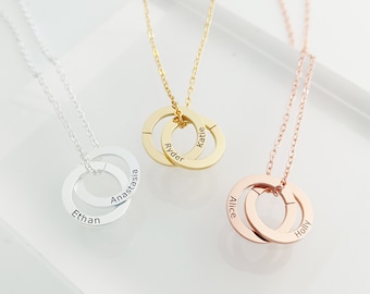 Personalized Name Necklace•Personalized Linked Circle Necklace•Engraved Name Necklace•Interlocking Ring Jewelry•Gift For Her