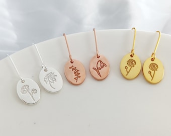 Custom Birth Flower Earring, Birth Month Flowers Earrings , Dainty Earrings, Flower Jewelry, Gift For Mom, Gift For Her