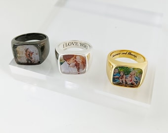 Personalized Photo Ring•Signet Ring with Photo•Square Signet Ring•Personalized Gift Ring•Photo ring•Memorial Jewelry•Mother's Day Gift