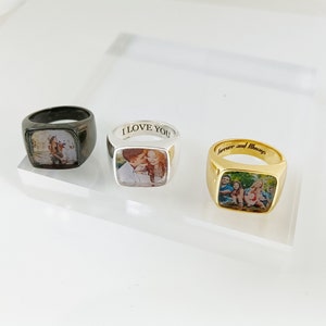 Personalisierter Fotoring•Siegelring mit Foto•Quadratischer Siegelring•Personalisierter Geschenkring•Fotoring•Erinnerungsschmuck•Muttertagsgeschenk