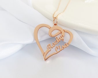 Two Name Necklace•Custom Name Necklace•Gold Name Necklace•Personalized Heart Name Necklace•Christmas Gift•Gift for Her