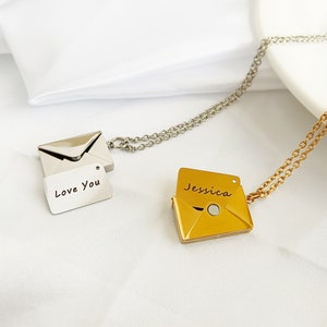 Collar de cartas de sobre personalizado•Collar de medallón•Collar de grabado personalizado•Collar de mensaje secreto de carta de amor oculta• Regalo para ella